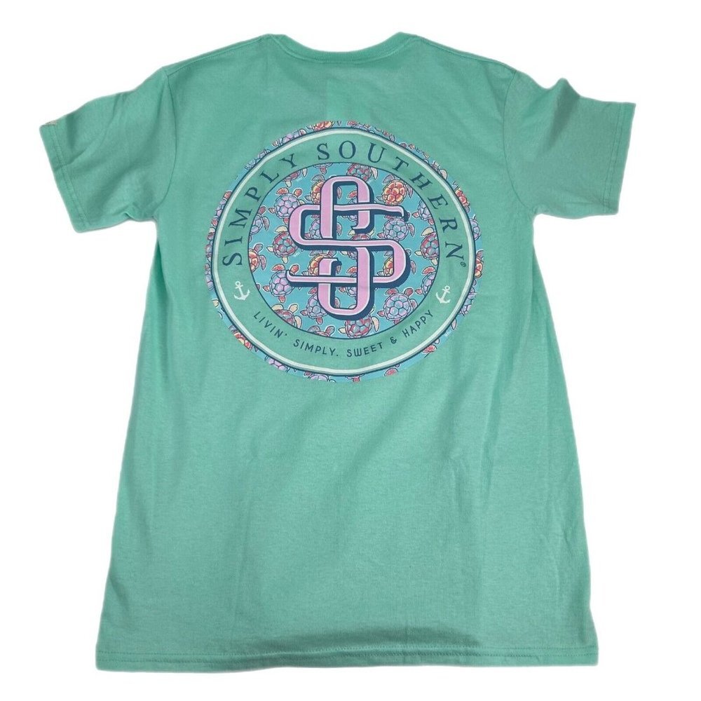 Simply Southern T-Shirt Womens S, M, L, XL Mint Green Sea Turtles Beach Ocean
